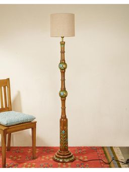 Fabindia - Ahan Wooden Floor Lamp with Shade - Brown
