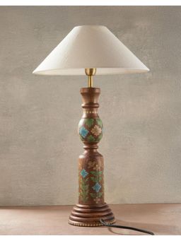 Fabindia - Ahan Wooden Bedside Lamp with Shade -Brown