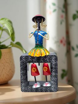 Golden Peacock - Black Blue Doll Playing Shehnai Musical Instruments Figurine