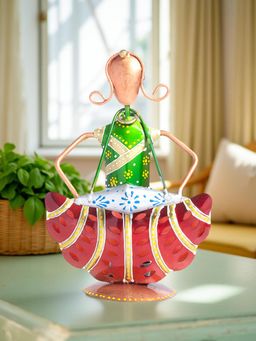 Golden Peacock - Red Green Textured Musician Figurine Candle Holder Showpiece