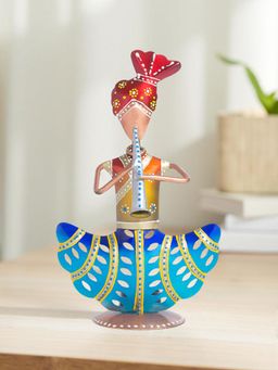 Golden Peacock - Red Blue Musician Figurine T- Light Candle Holder Showpieces