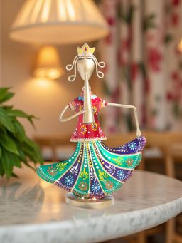 Golden Peacock - Beautiful Multi-Colour Hand-Painted & Handcrafted Metal Musician Lady Showpiece
