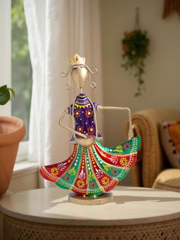 Golden Peacock - Beautiful Multi-Colour Hand-Painted & Handcrafted Metal Musician Lady Showpiece