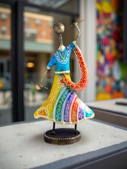 Golden Peacock - Multicolor Beautiful Gujarati Women Playing Dandia Garba Iron Showpiece Figurine