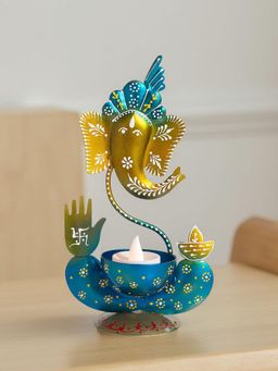 Golden Peacock - Blue Gold Handcrafted Ganesha Showpiece