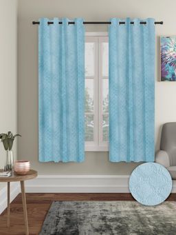 Cortina - Blue Solid Velvet Eyelet Curtains - Pack of 2