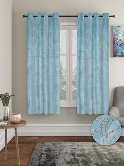 Cortina - Blue Solid Velvet Eyelet Curtains - Pack of 2