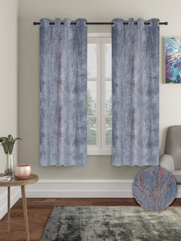Cortina - Grey Solid Velvet Eyelet Curtains - Pack of 2