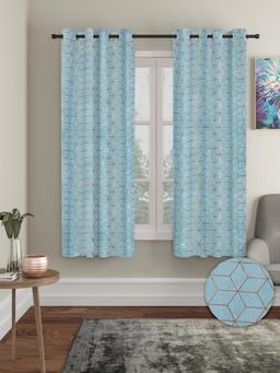 Cortina - Blue Solid Velvet Eyelet Curtains - Pack of 2
