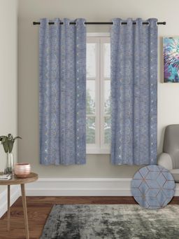 Cortina - Grey Solid Velvet Eyelet Curtains - Pack of 2