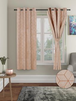 Cortina - Peach Solid Velvet Eyelet Curtains - Pack of 2