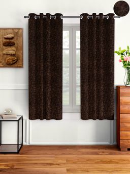 Cortina - Brown Solid Velvet Eyelet Curtains - Pack of 2