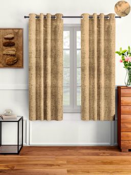 Cortina - Beige Solid Velvet Eyelet Curtains - Pack of 2
