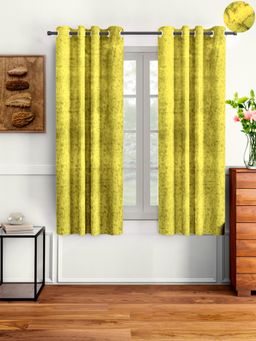Cortina - Yellow Solid Velvet Eyelet Curtains - Pack of 2