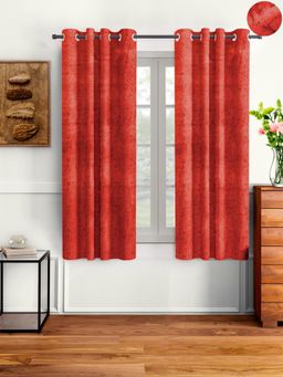 Cortina - Red Solid Velvet Eyelet Curtains - Pack of 2