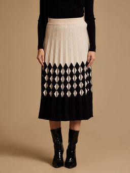 Kazo - Black Patterned Winter Knitted Midi Skirt