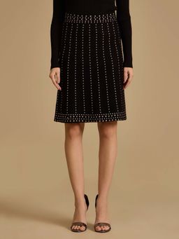 Kazo - Black Winter Knee Length Skirt with Embellishment