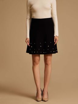 Kazo - Black Winter Mini Skirt with Pearl Embellishment