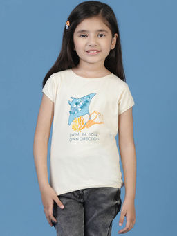 Tales & Stories - Beige Printed T-Shirt for Girls
