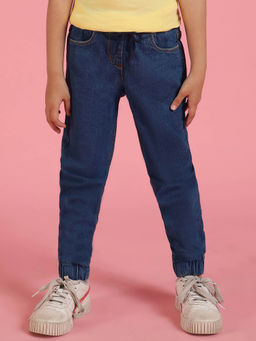 Tales & Stories - Solid Blue Cotton Joggers for Girls
