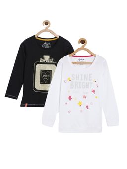3PIN - Printed Full Sleeve T-shirt For Girls Black & White (Pack of 2)