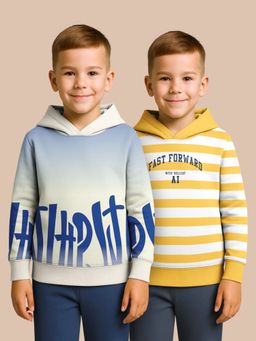HELLCAT - Beige - Yellow Printed Cotton Blend Hoodie Sweatshirt For Boys (Pack of 2)