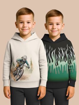 HELLCAT - Black - Beige Printed Cotton Blend Hoodie Sweatshirt For Boys (Pack of 2)