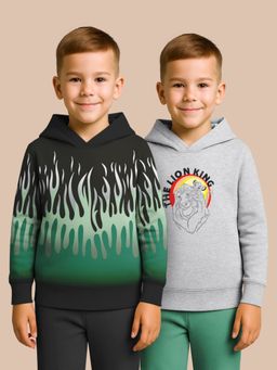 HELLCAT - Black - Grey Printed Cotton Blend Hoodie Sweatshirt For Boys (Pack of 2)