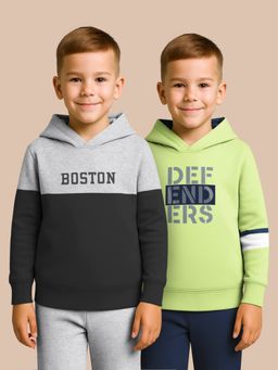 HELLCAT - Black - Green Printed Cotton Blend Hoodie Sweatshirt For Boys (Pack of 2)