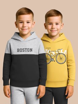 HELLCAT - Black - Yellow Printed Cotton Blend Hoodie Sweatshirt For Boys (Pack of 2)