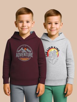 HELLCAT - Grey - Burgundy Printed Cotton Blend Hoodie Sweatshirt For Boys (Pack of 2)