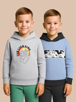 HELLCAT - Grey - Royal Blue Printed Cotton Blend Hoodie Sweatshirt For Boys (Pack of 2)
