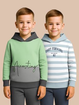 HELLCAT - Green - Blue Printed Cotton Blend Hoodie Sweatshirt For Boys (Pack of 2)