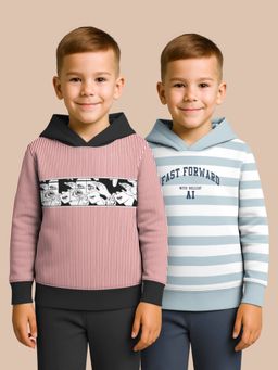 HELLCAT - Red - Blue Printed Cotton Blend Hoodie Sweatshirt For Boys (Pack of 2)