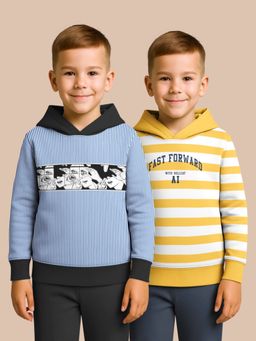 HELLCAT - Blue - Yellow Printed Cotton Blend Hoodie Sweatshirt For Boys (Pack of 2)