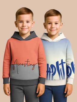 HELLCAT - Orange - Beige Printed Cotton Blend Hoodie Sweatshirt For Boys (Pack of 2)
