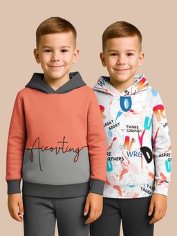 HELLCAT - Orange - White Printed Cotton Blend Hoodie Sweatshirt For Boys (Pack of 2)