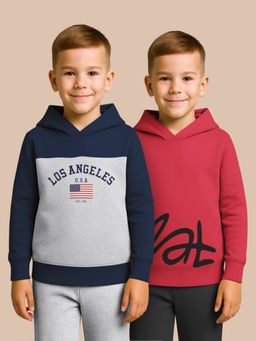 HELLCAT - Maroon - Navy Blue Printed Cotton Blend Hoodie Sweatshirt For Boys (Pack of 2)