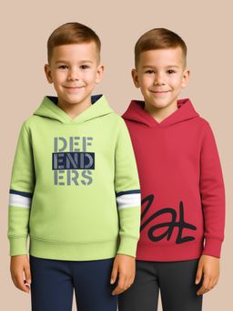 HELLCAT - Maroon - Green Printed Cotton Blend Hoodie Sweatshirt For Boys (Pack of 2)