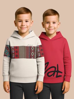 HELLCAT - Maroon - Beige Printed Cotton Blend Hoodie Sweatshirt For Boys (Pack of 2)