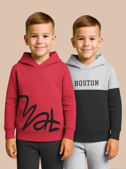 HELLCAT - Maroon - Black Printed Cotton Blend Hoodie Sweatshirt For Boys (Pack of 2)