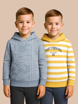 HELLCAT - Yellow - Grey Printed Cotton Blend Hoodie Sweatshirt For Boys (Pack of 2)