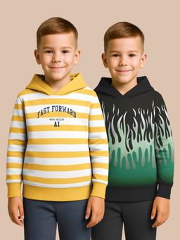 HELLCAT - Yellow - Black Printed Cotton Blend Hoodie Sweatshirt For Boys (Pack of 2)