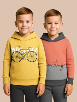 HELLCAT - Yellow - Orange Printed Cotton Blend Hoodie Sweatshirt For Boys (Pack of 2)