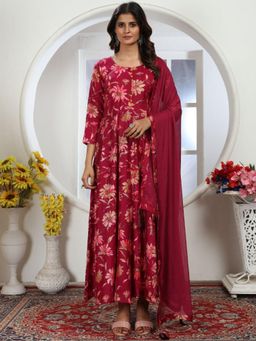 Odette - Maroon Rayon Printed Anarkali Kurta for Women