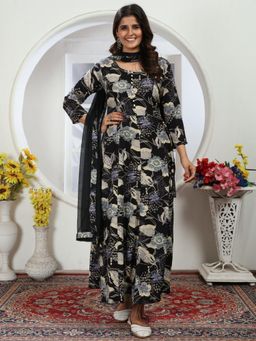 Odette - Black Rayon Printed Anarkali Kurta for Women
