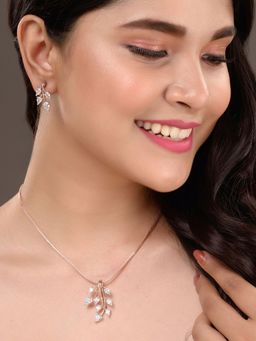 Saraf RS Jewellery - Rose Gold Plated White Ad Studded Leaf Design Locket Jewellery (Set Of 3)