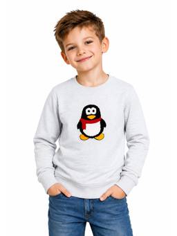 ZION - Boys Sweatshirt with Cute Penguin in Terry Embroidery-White Melange