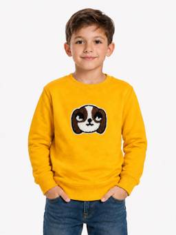 ZION - Boys Sweatshirt with Cute Dog in Terry Embroidery-Yellow