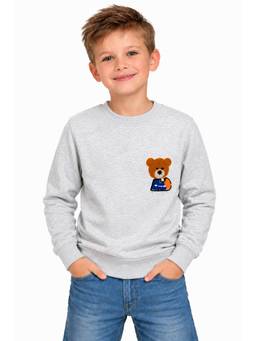 ZION - Boys Sweatshirt with Cute Bear in Terry Embroidery-Grey Melange